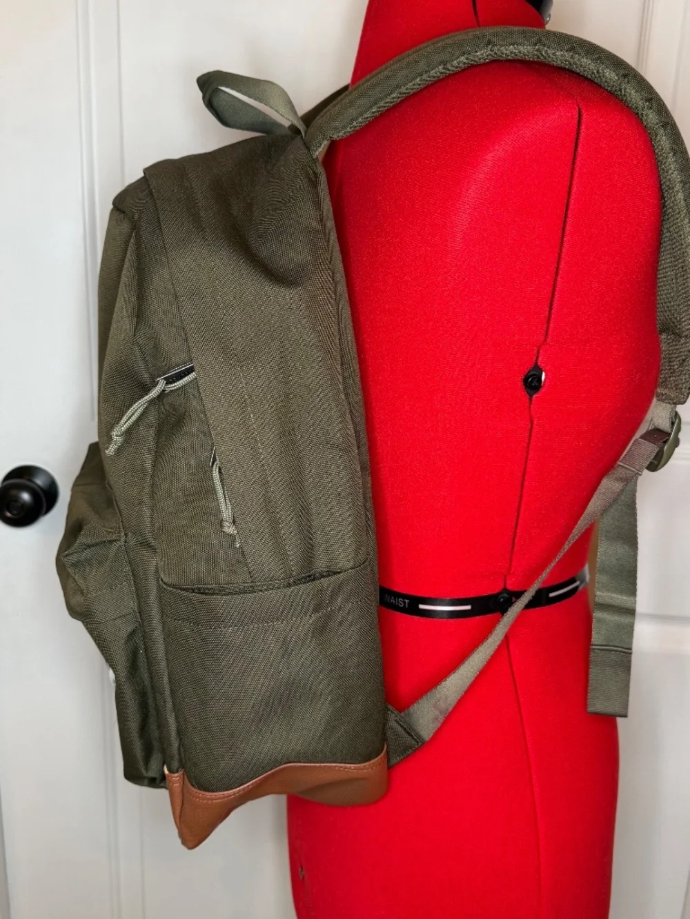 Herschel Heritage Backpack Army Green Canvas Faux Brown Leather Bottom Backpack